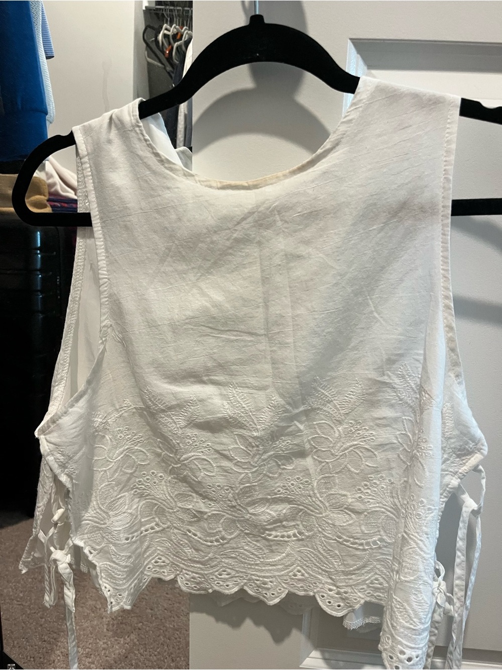 Women’s White Embroidered Tie-Side Tank Top